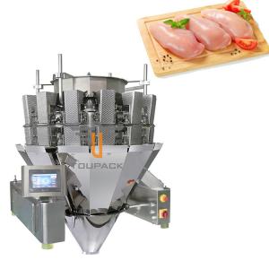 China Screw 1.0L 1.5L Weigher Packing Machine Dimple Plate Hopper 14 Head For Chicken Breast supplier