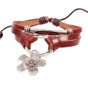 Brown multi strands lucky flower leather bracelets for women