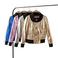 China Stylish Metallic Bomber Jacket Womens , Gold Nylon Jacket Zipper Closure on sale