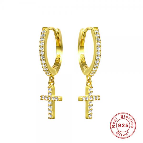 Fashion Cross Hoop Earrings Ear Gold Plated Punk Jewelry Hip Hop Cross Earrings