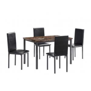 Marble Top 41.8" W table 5 Piece Kitchen Table Set 4 Black Faux Leather Upholstery Chairs