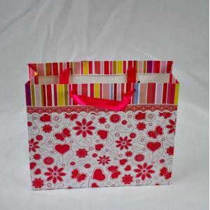 Ribbon Handle Custom Paper Bags , Eco-friendly Flowery Kraft Paper Bag