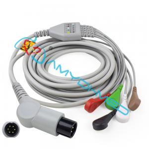 Universal 6Pin Medical 5 Lead ECG Cable And Leadwire Iec Snap 2.4m Cable