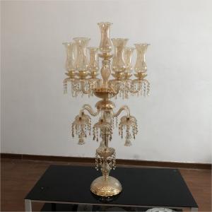 Antique Crystal Glass Candelabra Table Centerpiece 13 Arms Crystal Glass Champagne Gold