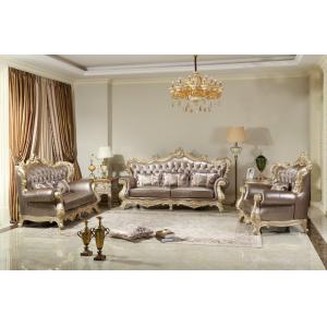 French style Luxury design of Living room Sofa sets 1+2+3  used Beech wood Carving and Import Italy Leather Furniture