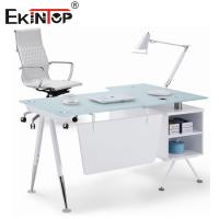 China Modern White Glass Desk With Drawer Rectangle Computer Desk Home Furniture on sale