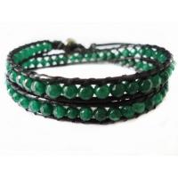 Double couche adaptée aux besoins du client de bracelet perlé 36cm vert fait main de bracelet en cuir