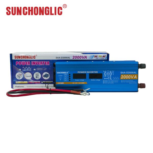 Inversor de corriente de 2000W con pantalla LCD, onda sinusoidal modificada, CC 12V a CA 220V
