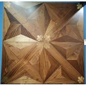 Metal Inlayed Parquet Wood Flooring, brass / stainless steel mixed with wood