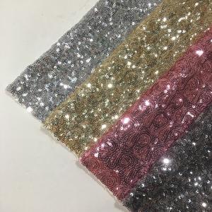 Modern Silver Sequin Fabric , Sequin Lace Fabric Sparkly Mesh Garment Applied