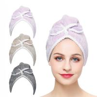 China Bowknot Microfiber Head Hair Towel Wrap With Button 25x65cm on sale