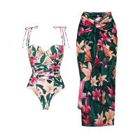 China Womens Three Piece Swimwear Set Wire Free Support Padded Cups High Elasticity Summer Beach Ensemble on sale