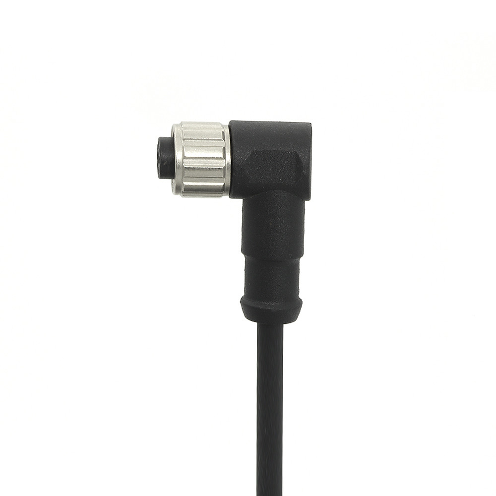 China Conectores femeninos M12 con cable moldeado con ángulo de 3 pines IP67 Color negro supplier