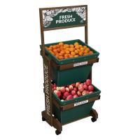 China 2 Layers Display Vegetable Rack For Shop Wooden Fruit Display Stand With Removable Basket on sale