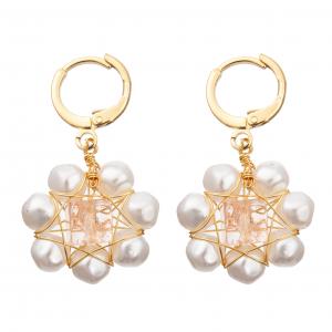 White Flower Red Faceted Glass Beads Freshwater Pearl Earrings Set for Women
