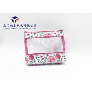 Leather Makeup Bag White PU Leather With Customized Printing Super Clear PVC Window