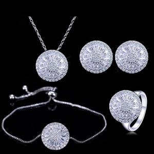 Charming 925 sterling silver white gold plated Cubic Zircon CZ Clear diamond Earrings Necklace Bridal Jewelry set