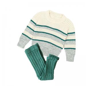 China Winter Kids Cotton Hand Knitted Lounge Chunky Striped Sweaters Tight Leggings 2PCS supplier
