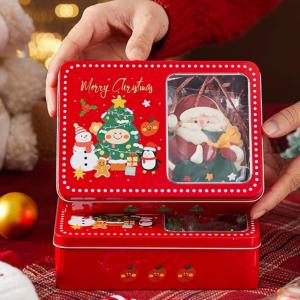 Wholesale Customized Christmas Die-Cut Window Tin Box Souvenir Children Cookie Candy Packaging Empty Box Square Gift Tin