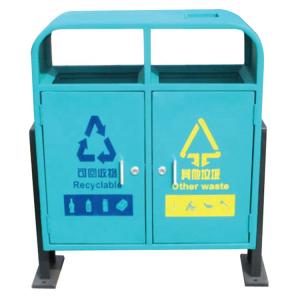 Outdoor Metal 2 Compartment Garbage Can With Iron Mild Steel Material