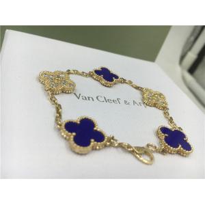 Vintage Alhambra Bracelet Luxury Diamond Jewelry 5 Motifs Yellow Gold Blue Ceramic