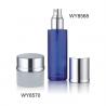 Refillable Blue Frost Glass Lotion Bottles Cosmetic 30ml / 150ml With Aluminum