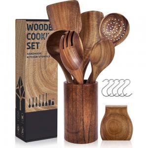 Natural Teak Acacia Cookware Wood Utensil Set 9pcs For Home