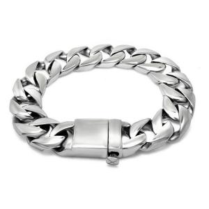 Men's Curb Link Chain Bracelet 316l Titanium Stainless Steel 15mm Width Silver Color(JCE045)