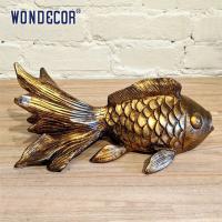 China Indoor Abstract Metal Wall Art Sculpture Large Hotel Living Room Animal Goldfish Copper on sale