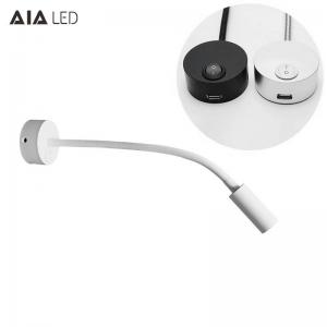 IP40 wall mounted bedside wall light USB 3W hotel &gooseneck reading light for villa project