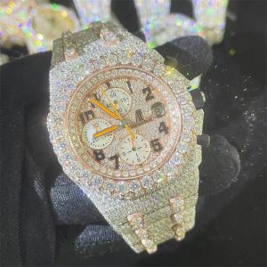 China Automatic Moissanite Bust Down Watch Studded Analog 14k White Gold Watch supplier