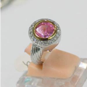 China (R-41) Free Shipping Designer Silver Plated Jewelry Pink Cubic Zircon Ring supplier