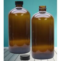 MSDS 1000ml Brown Empty Glass Amber Boston Round Bottles For Essential Oil