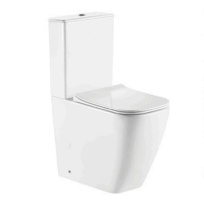 Rectangular Bowl Rimless Close Coupled WC Toilet Pan Two Piece Toilet Bowl with Soft Close Seat Cover and Thin Tank Cover for Russia Market