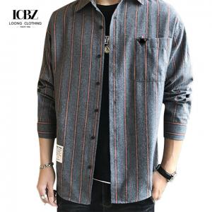Full Sleeve Length Viscose/polyester/spandex Spring Men's Striped Shirt in Hong Kong Style