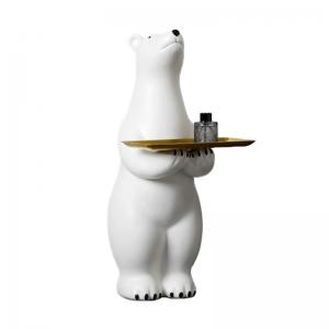 Creative White Polar Bear Side Table Large Floor Stand Decor With Tea Tray