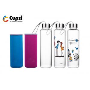 China Neoprene Sleeve Glass Water Bottle With Stainless Steel Lid 550ml supplier