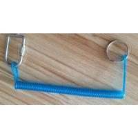 Transparent light blue spring coil tether w/loops rectangle stainless carabiner key ring