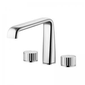 China Hot Cold Water Modern Bathroom Faucets Chrome Deck Mounted 3 Hole Dual Handle supplier