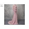 Unique Tulle Pink Mermaid Style Prom Dress Beading Bat Wing Sleeve Stretch