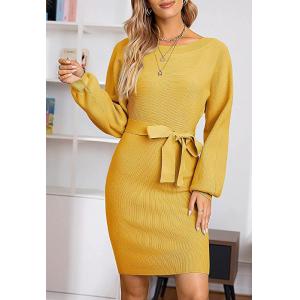 China Knit Solid Color Slim Women'S Long Sleeve Off - Shoulder Dress Clothing For Small Business supplier