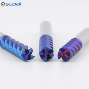 China HRC65 4Flute Carbide End Mill 4mm 6mm 8mm Cutting Tools Blue Nano Coating for Hard Milling supplier