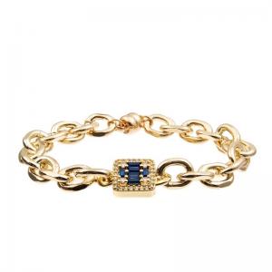 Deep Blue Shining Diamond Cross Charm Gold Chain Link Bracelet For Fashion Lady