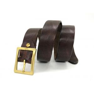 China Brown Mens Casual Leather Belt Vintage Brass Square Pin Bcukle Western Styles supplier