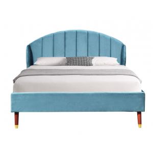 Blue Velvet Upholstered King Bed With Minimalist Headboard