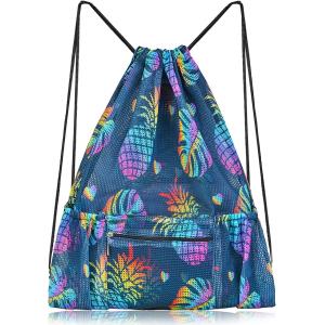 China Mesh Drawstring Bag with Zipper Pocket, Beach Bag for Swimming Gear Backpack Gym Storage Bag for Adult Kids supplier