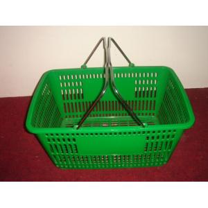 Green 32 Litres Hand Shopping Basket , Supermarket Wire Grocery Basket Metal Handle