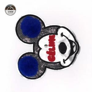 China Cartoon Character Mickey Mouse Patches , Disney Iron On Patches With Fluff Ball Special Craft supplier