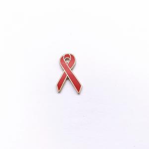 Shaped Custom Metal Red Ribbon Lapel Pin , Soft Vs Hard Enamel Pins For Gift