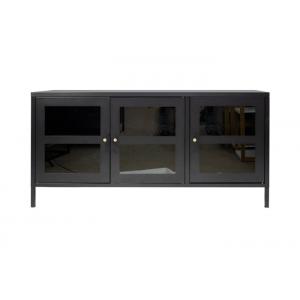 Black Metal Frame 3 Glass Doors 120cm Width Small TV Stand With Storage